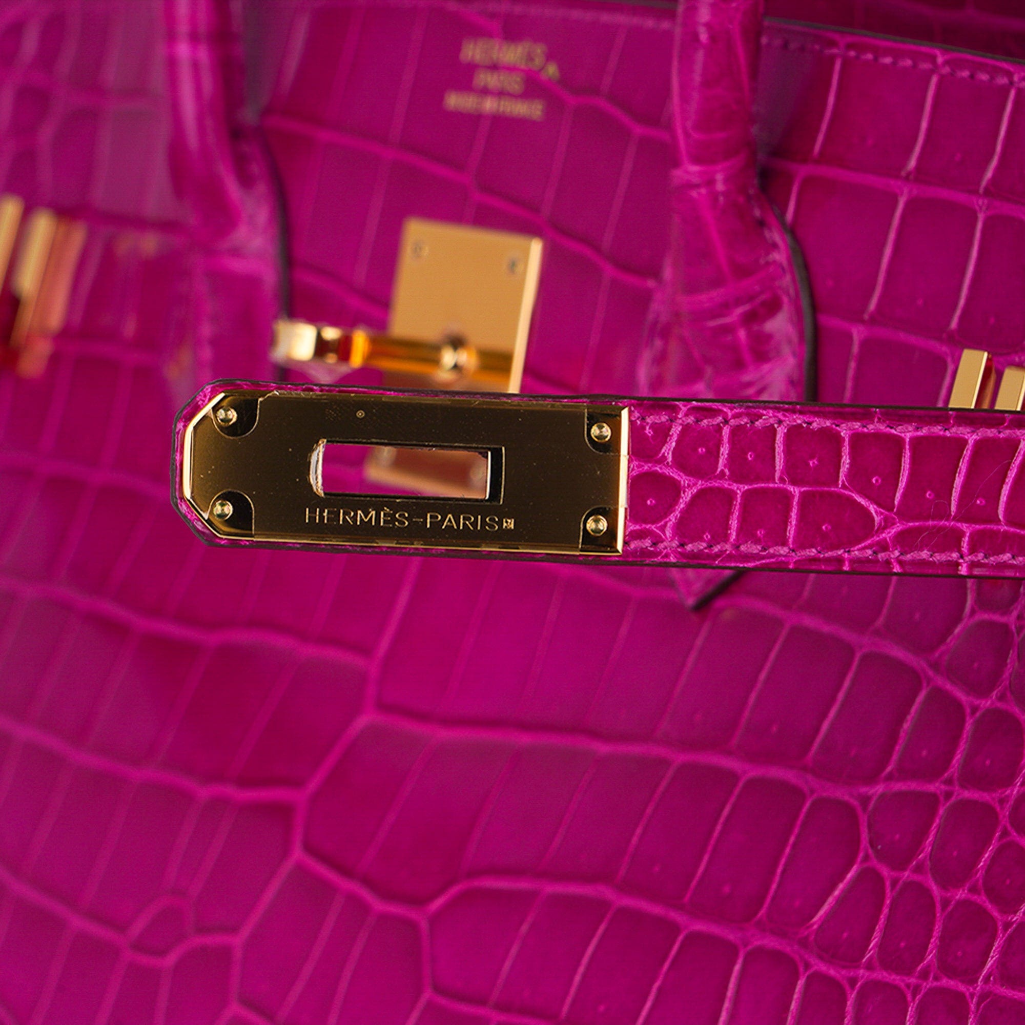 Birkin 35 Bag Rose Scheherazade Porosus Crocodile with Gold Hardware