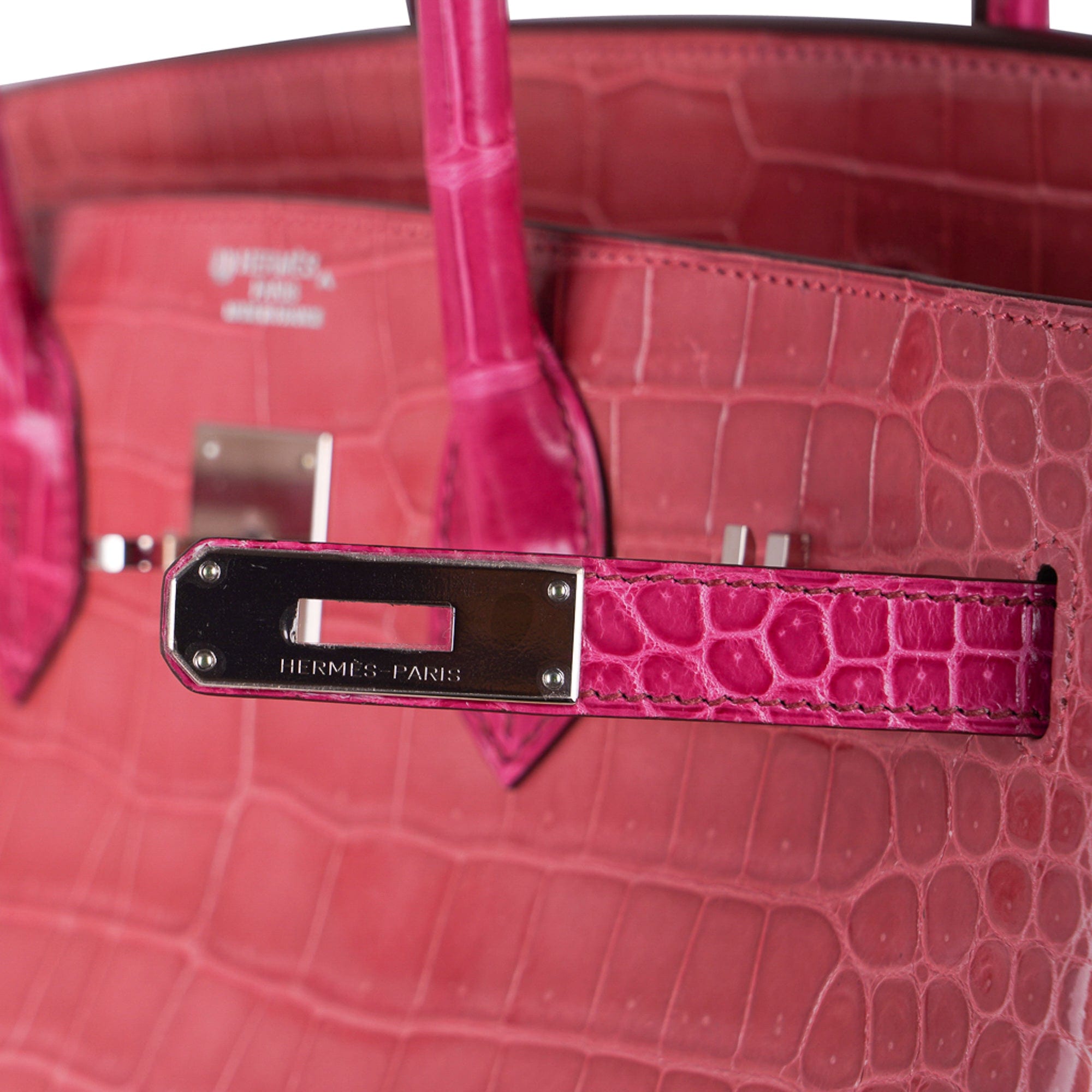 Special Order HSS Birkin 35 Bag Rose Indienne and Fuchsia Porosus Crocodile with Palladium Hardware