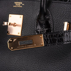 Birkin 30 Touch Bag Black Crocodile / Black Leather Rose Gold Hardware