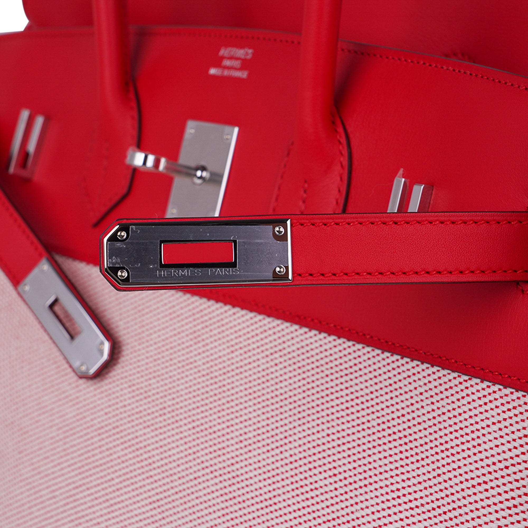 Limited Edition Birkin 35 Bag Fray Fray Framboise Toile and Swift Leather with Palladium Hardware