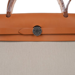 Herbag Zip 31 Bag Beton Toile Militaire / Natural Sable Leather Palladium New w/Box