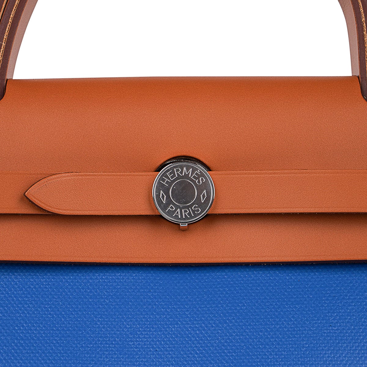 Herbag Zip 31 Bag Blue Frida Berline Canvas Vache Naturelle Leather with Palladium Hardware