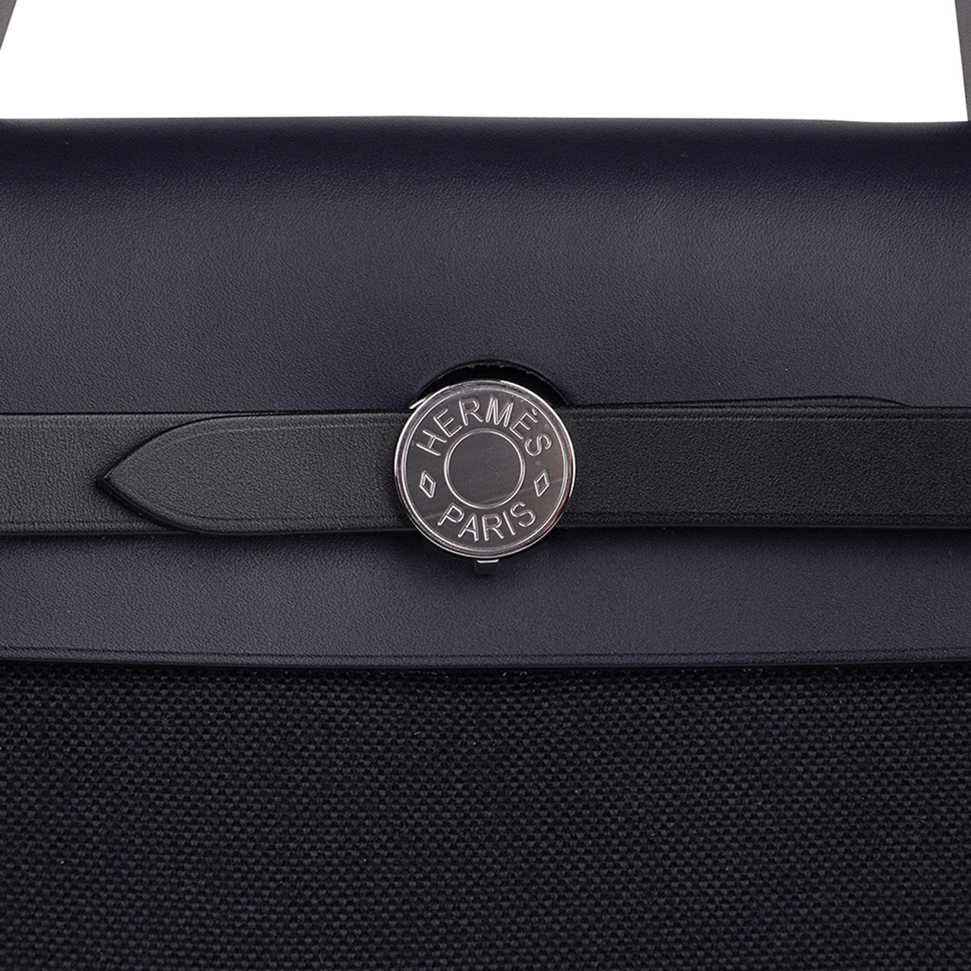 Herbag Zip 31 Bag Black Canvas & Blue Indigo Vache Hunter Leather with Palladium Hardware
