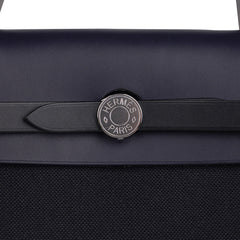 Herbag Zip 31 Bag Black Canvas & Blue Indigo Vache Hunter Leather with Palladium Hardware