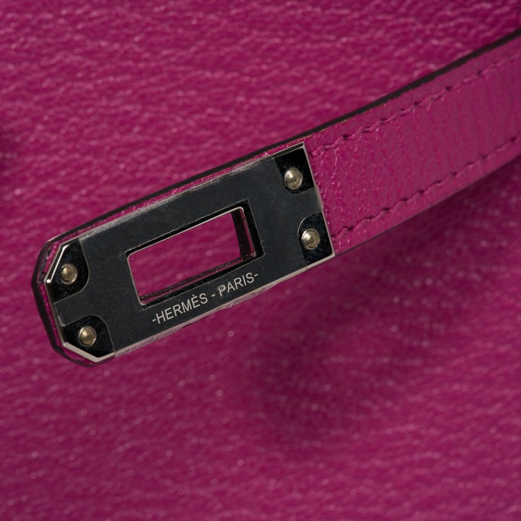 Mini Kelly 20 Bag Sellier Rose Pourpre Chevre Leather with Palladium Hardware