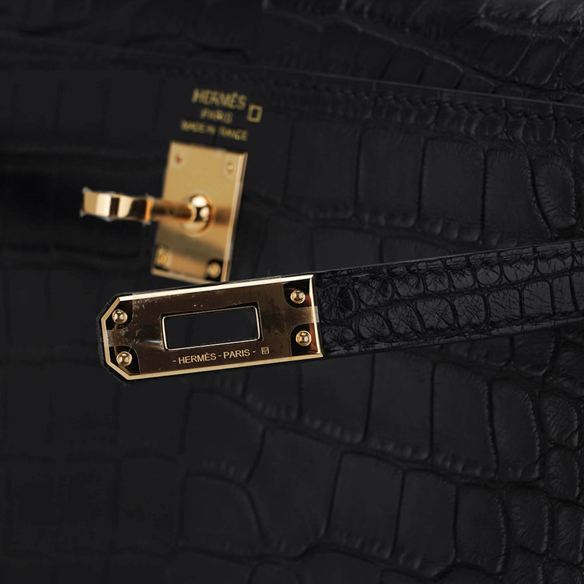 Kelly 25 Retourne Bag Black Matte Alligator with Gold Hardware