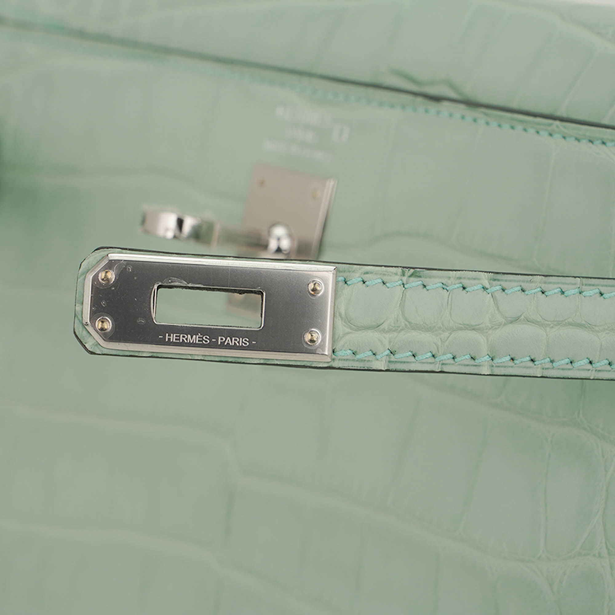 Kelly 25 Retourne Bag Vert d’Eau Matte Alligator with Palladium Hardware