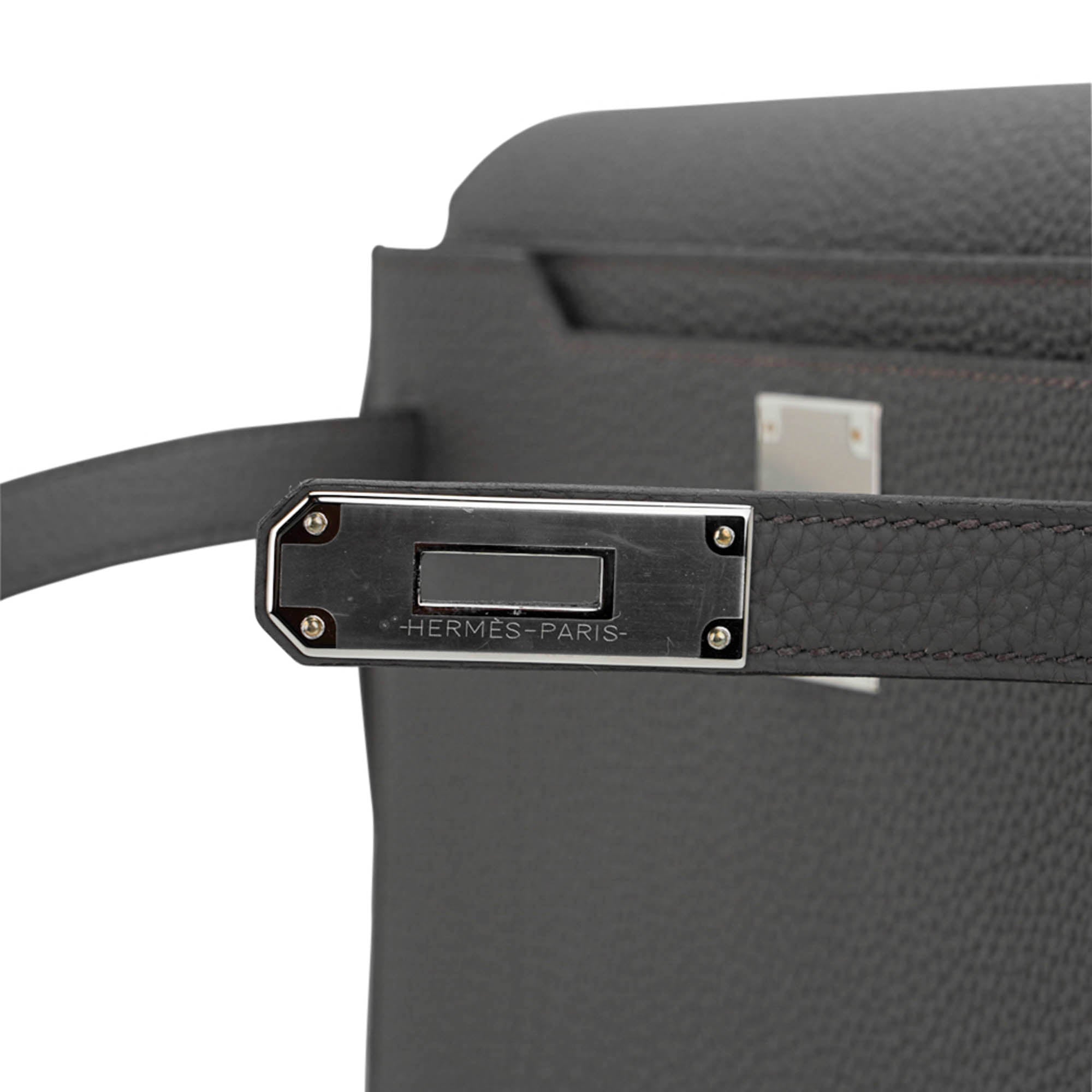 Kelly Depeches 25 Pouch Bag Etain Togo Leather with Palladium Hardware