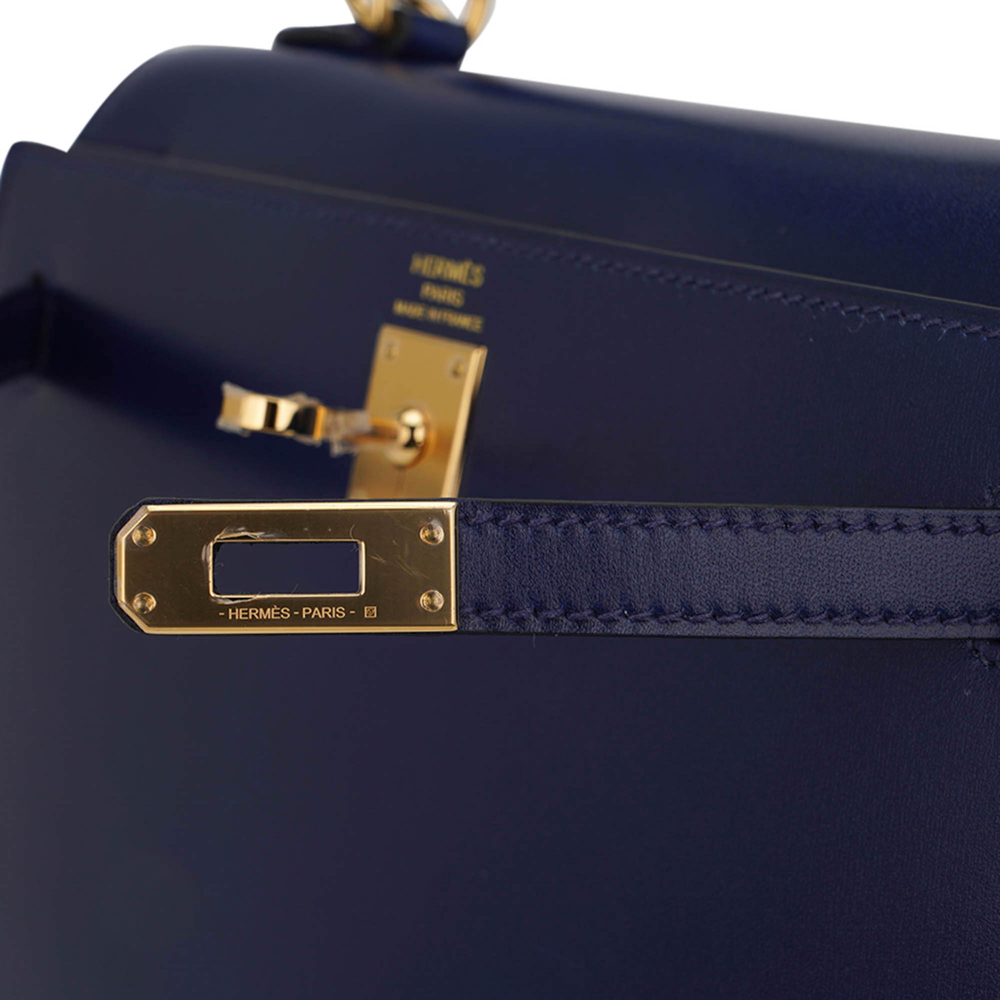 Kelly Sellier 25 Bag Blue Sapphire Box Leather with Gold Hardware