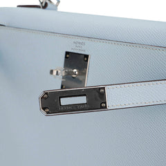 Kelly Sellier 28 Bag Blue Brume Epsom Leather with Palladium Hardware