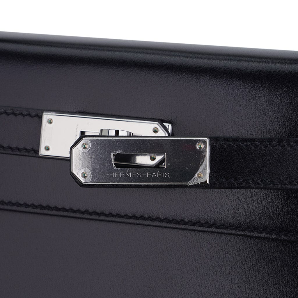 Kelly 28 Sellier Bag Black Box Leather with Palladium Hardware