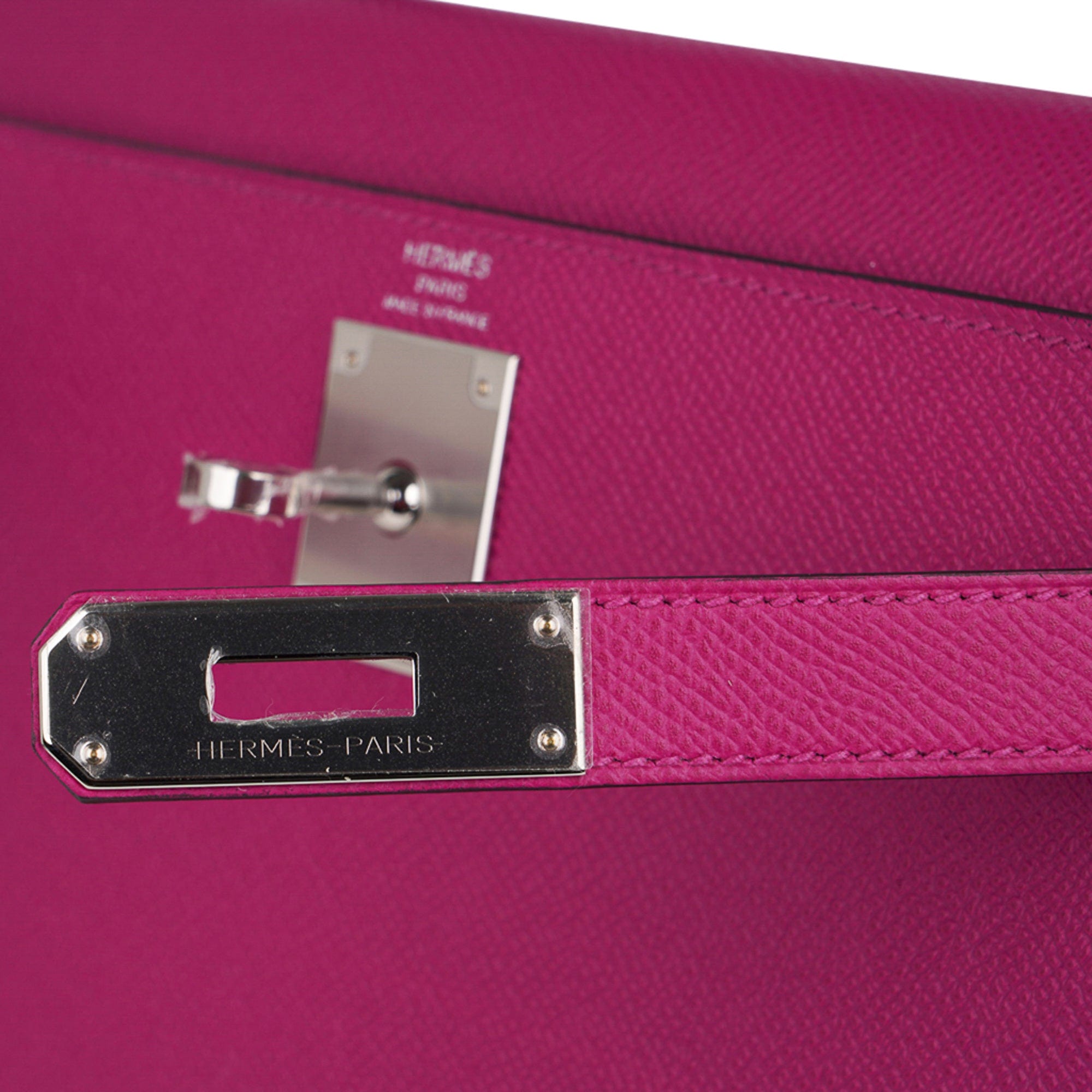 Kelly 28 Sellier Bag Rose Pourpre Epsom Leather with Palladium Hardware