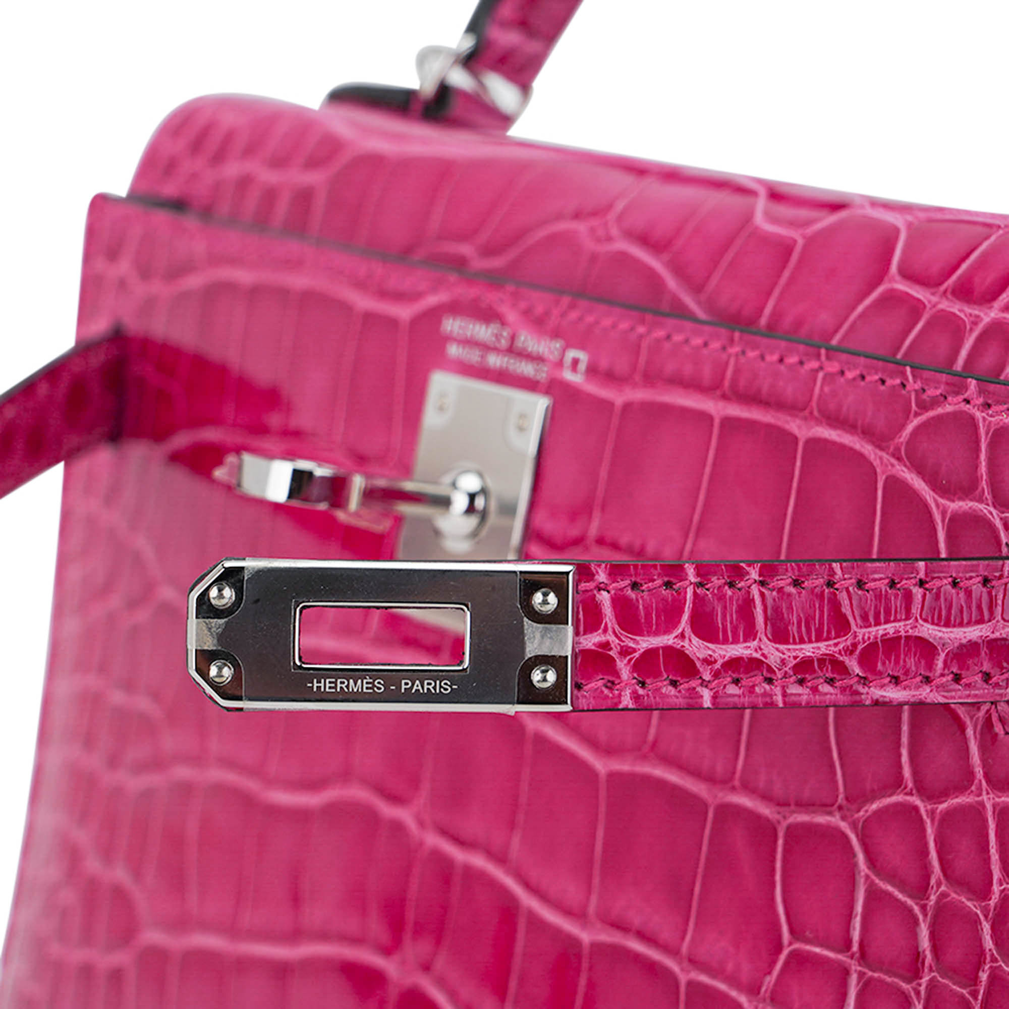 Limited Edition Mini Kelly 20 Sellier Rose Scheherazade Alligator Bag Palladium Hardware