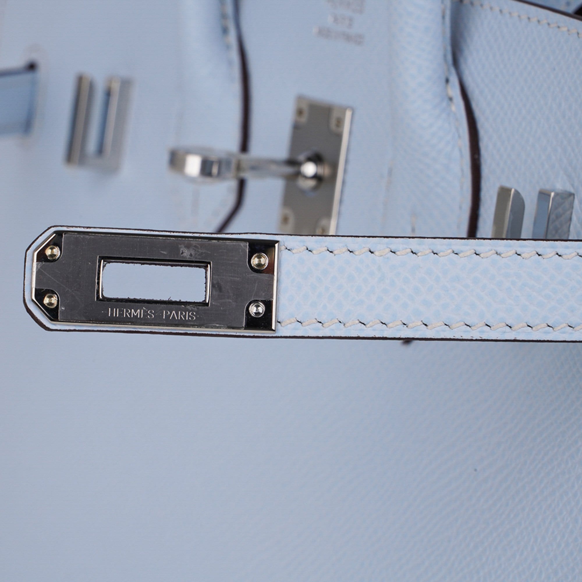 Birkin 25 Sellier Bag Blue Brume Epsom Palladium Hardware New