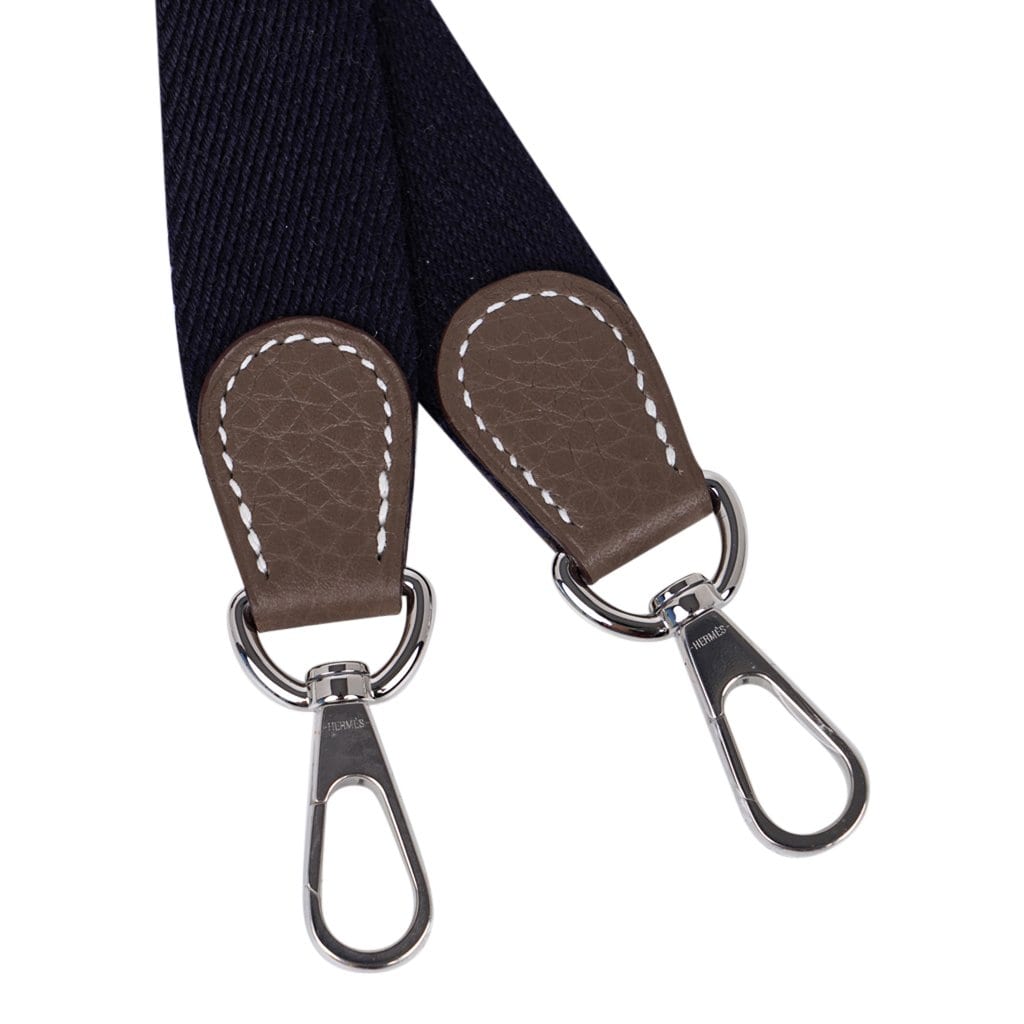 Mini Evelyne TPM Bag Etoupe Navy Strap Clemence Leather with Palladium Hardware