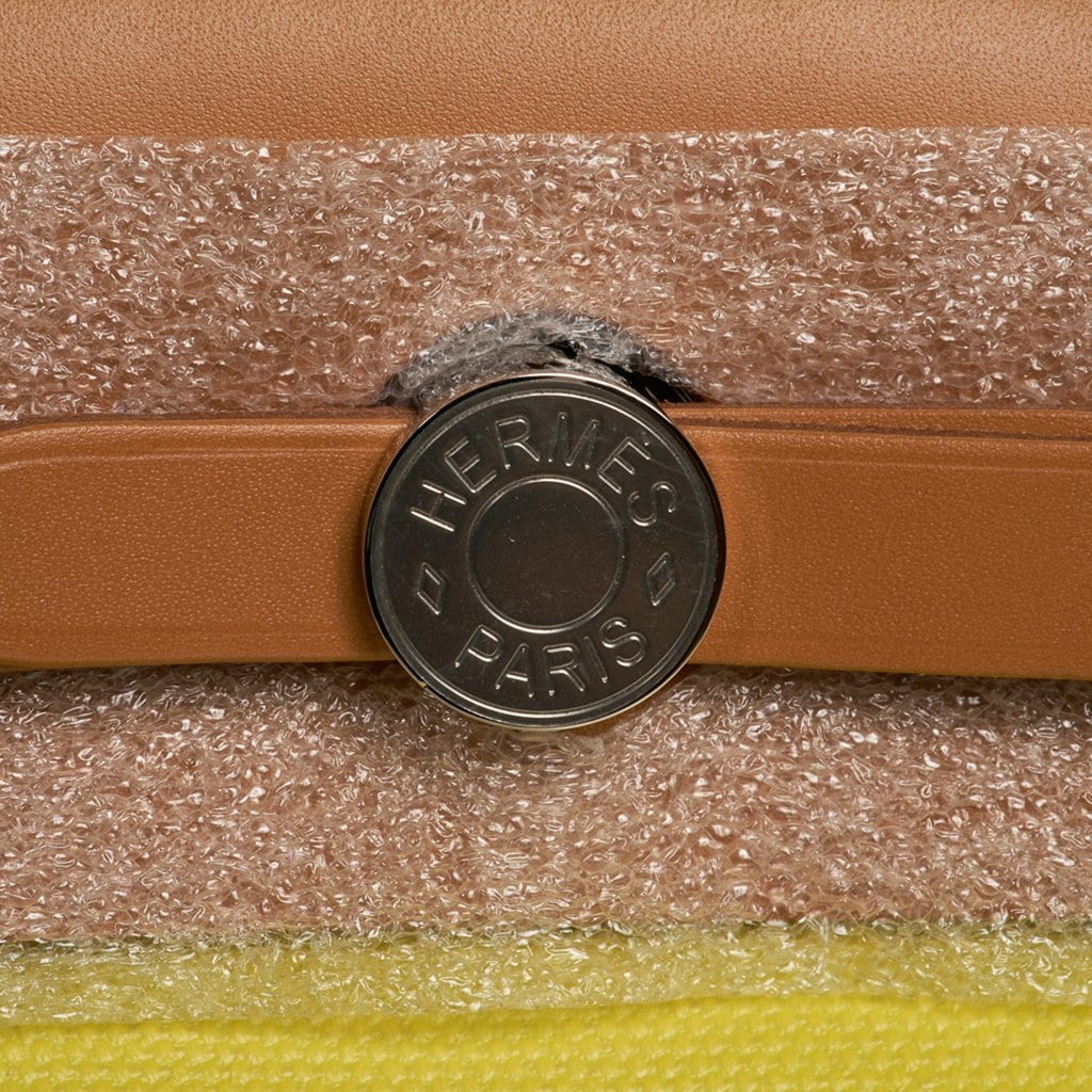 Herbag Zip 31 Bag Lime Berline Toile Vache Hunter Leather with Palladium Hardware
