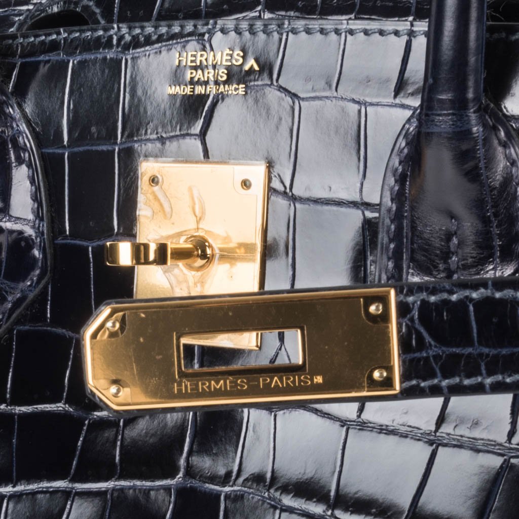 Birkin 30 Bag Blue Marine Porosus Crocodile Gold Hardware
