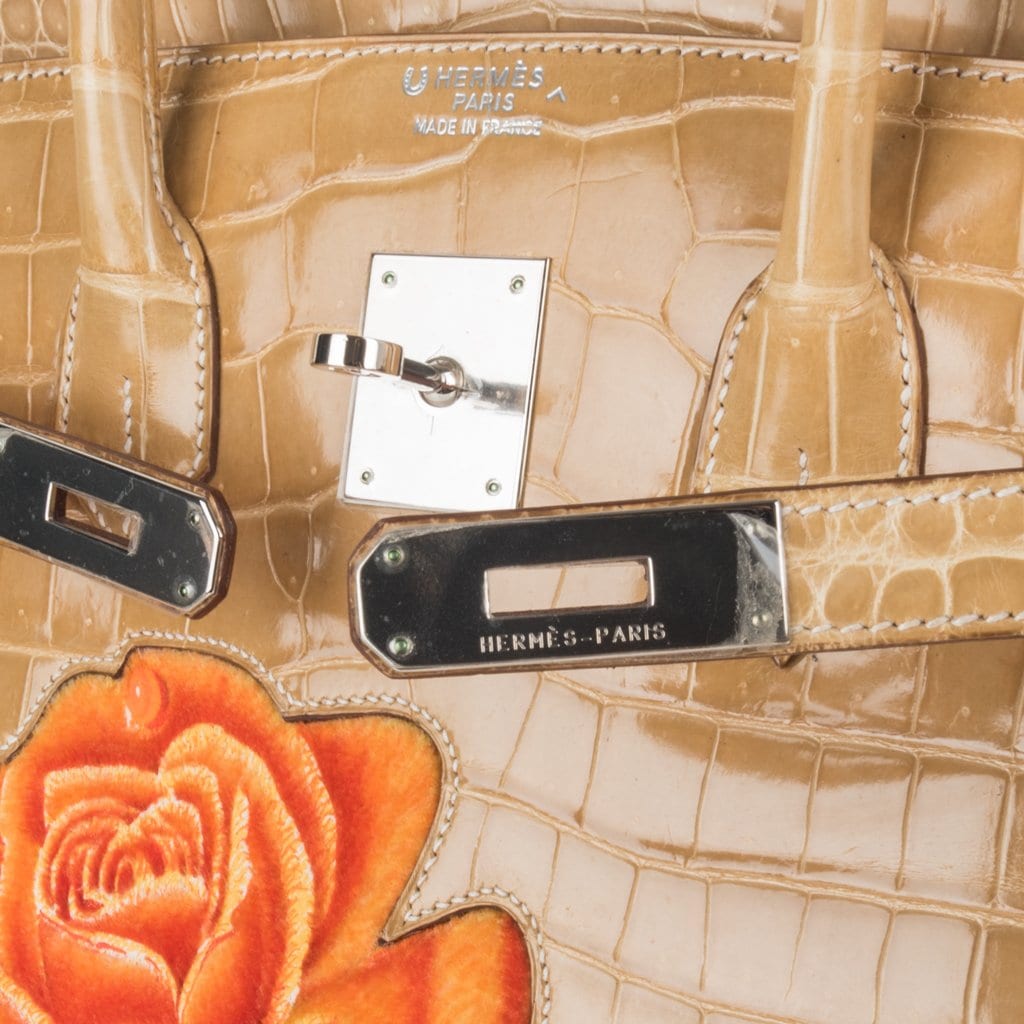Limited Edition HSS Birkin 35 Bag Poussiere La Rosee Porosus Crocodile with Palladium Hardware