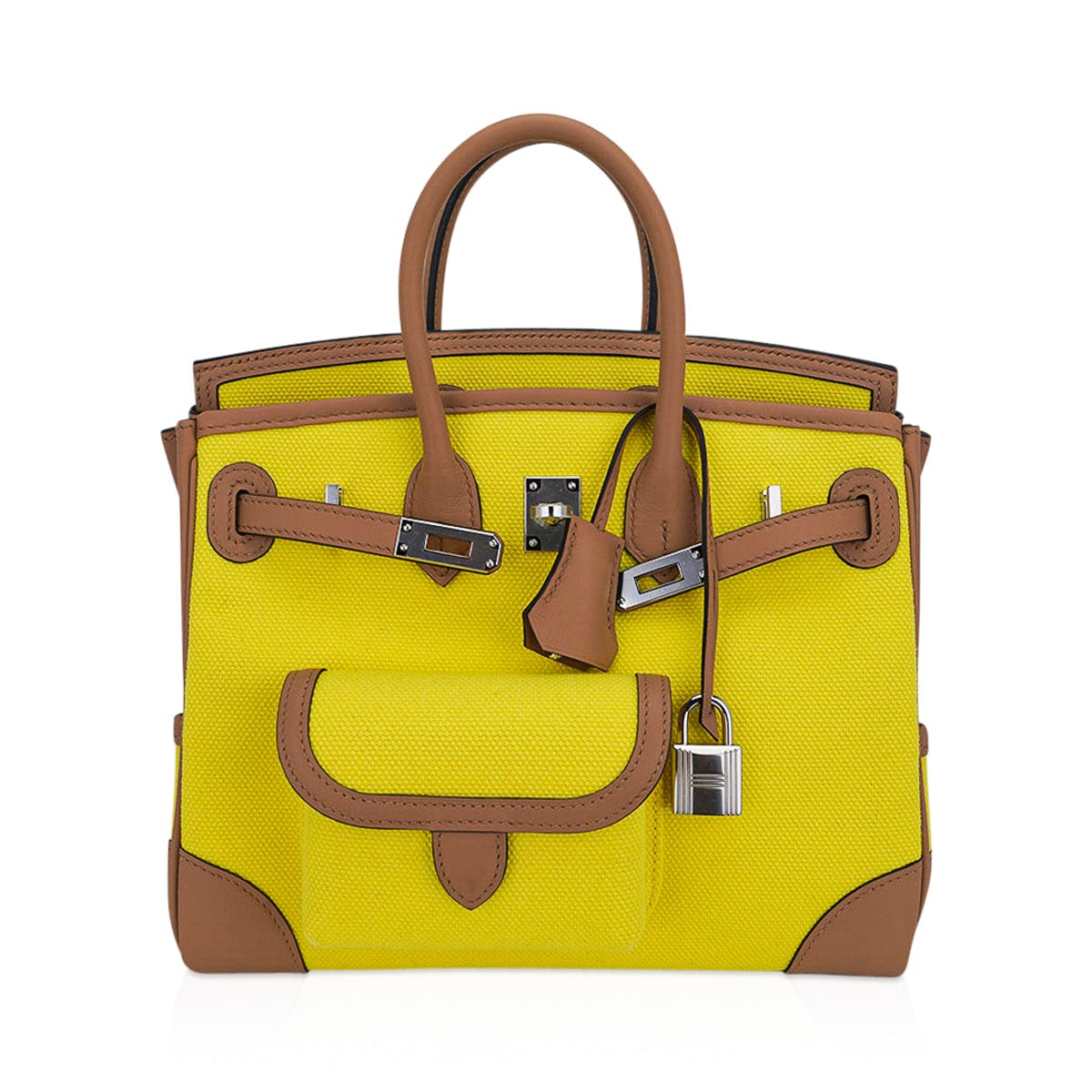Limited Edition Birkin Cargo 25 Bag Jaune Citron Goeland Chai Swift Leather with Palladium Hardware