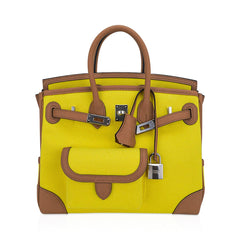 Limited Edition Birkin Cargo 25 Bag Jaune Citron Goeland Chai Swift Leather with Palladium Hardware
