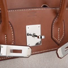 Birkin 30 Bag Toile / Barenia Leather Palladium w/ Crinoline Bag Charm