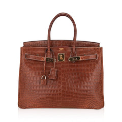 Birkin 35 Bag Matte Fauve Porosus Crocodile with Gold Hardware