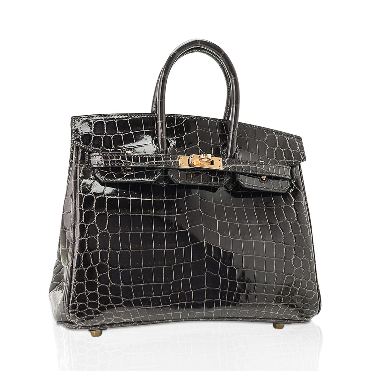 Birkin 25 Bag Graphite Crocodile with Gold Hardware