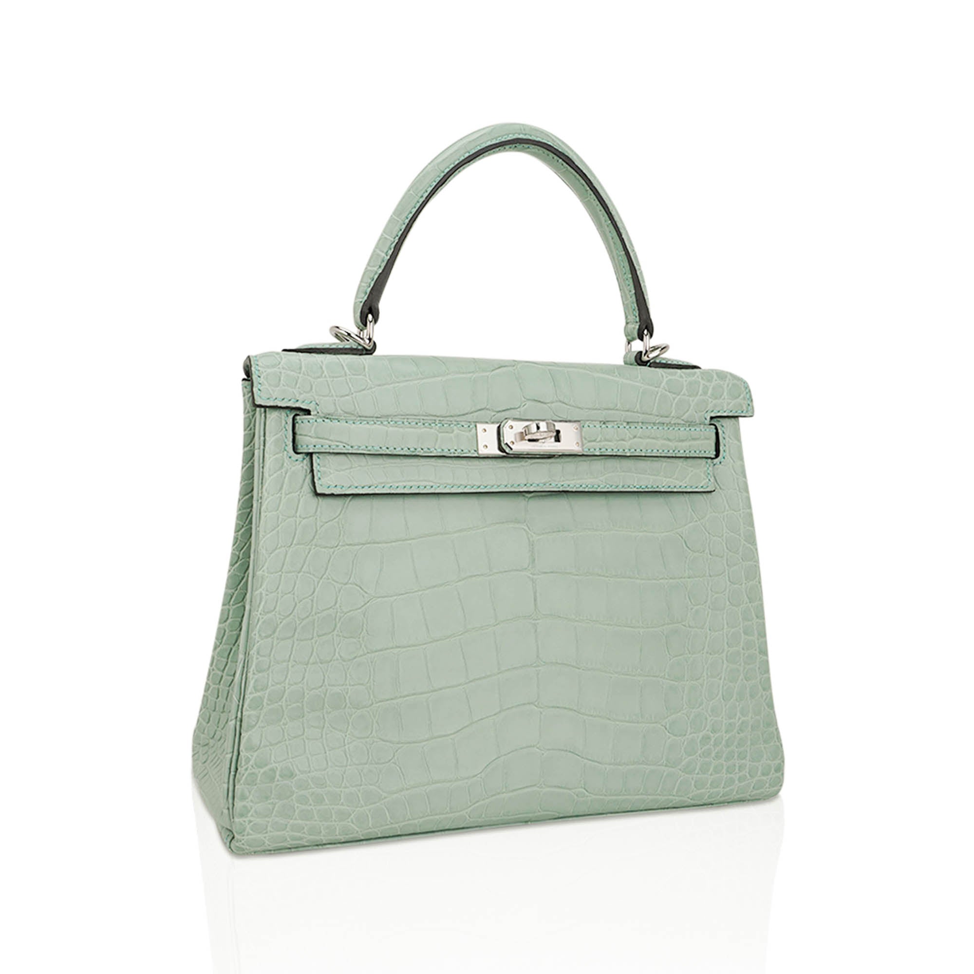 Kelly 25 Retourne Bag Vert d’Eau Matte Alligator with Palladium Hardware