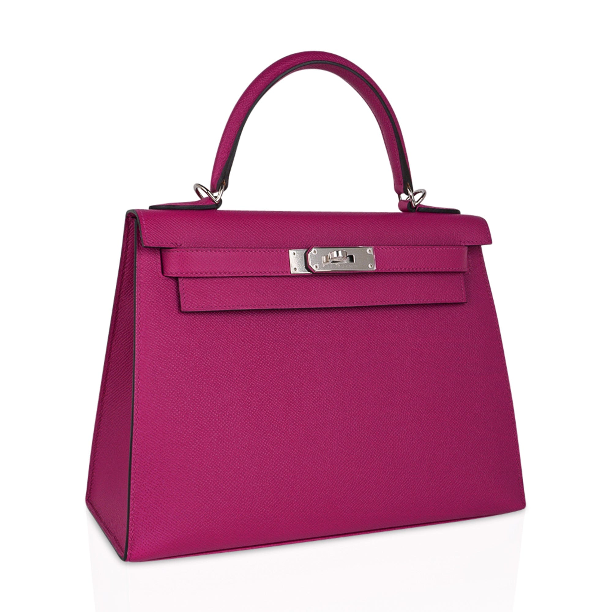 Kelly 28 Sellier Bag Rose Pourpre Epsom Leather with Palladium Hardware