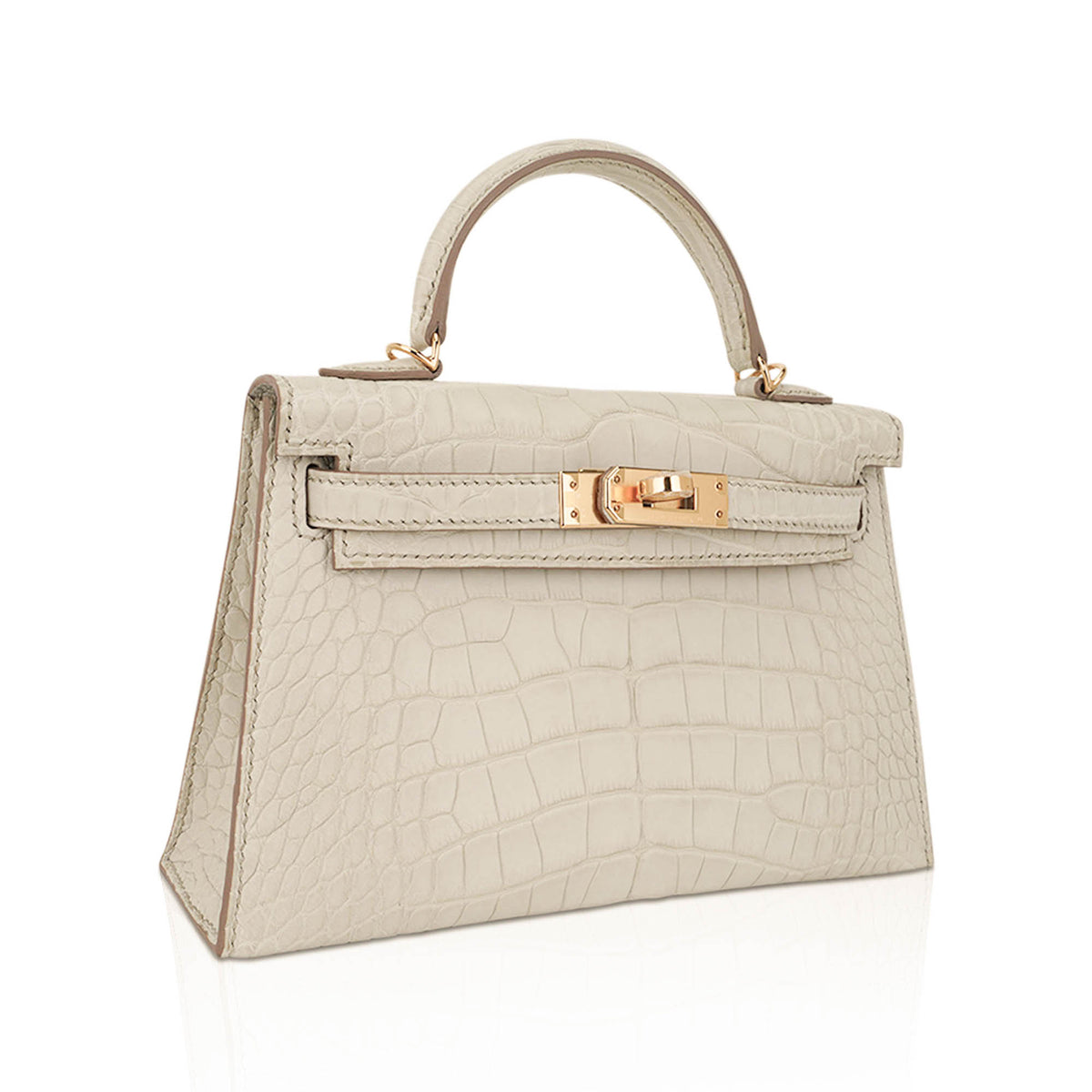 Limited Edition Mini Kelly 20 Sellier Beton Matte Alligator Bag with Gold Hardware