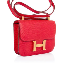 Vintage Limited Edition Micro Constance Bag Rouge Lizard with Gold Hardware