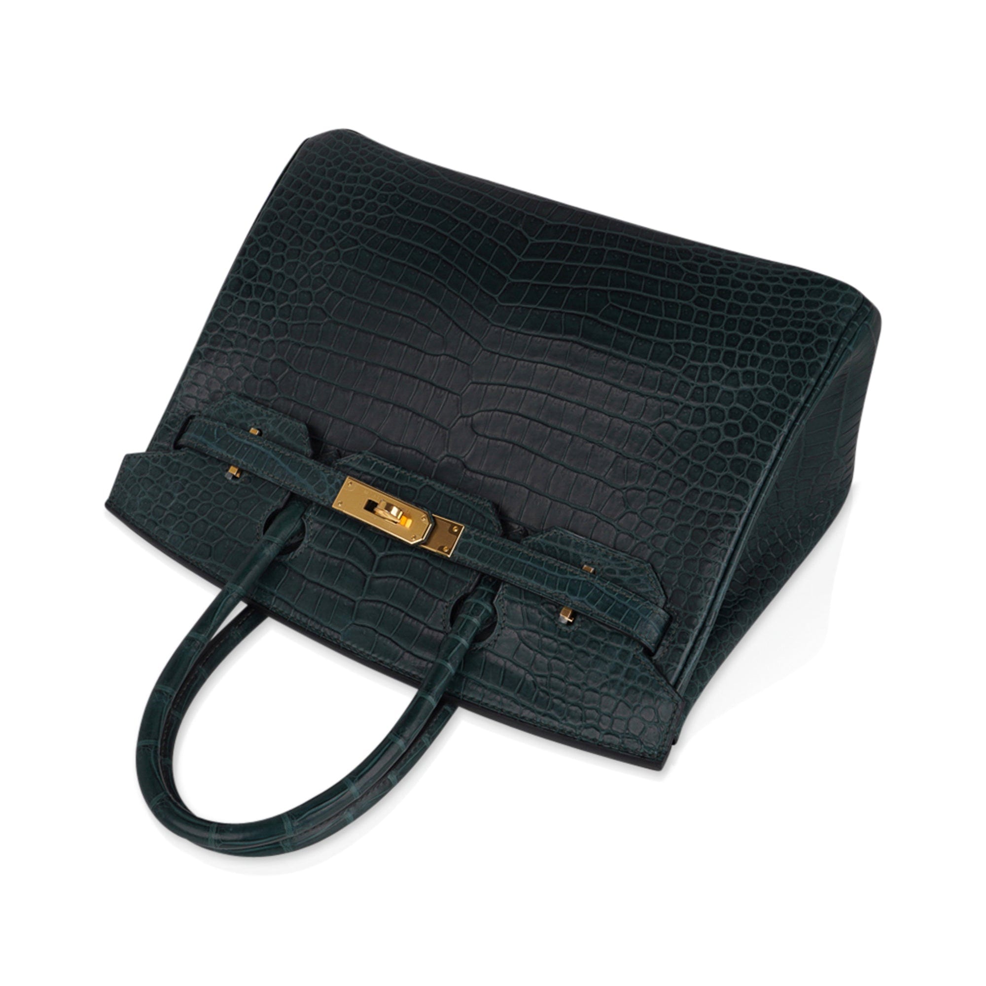 Birkin 30 Bag Vert Fonce Matte Porosus Crocodile with Gold Hardware