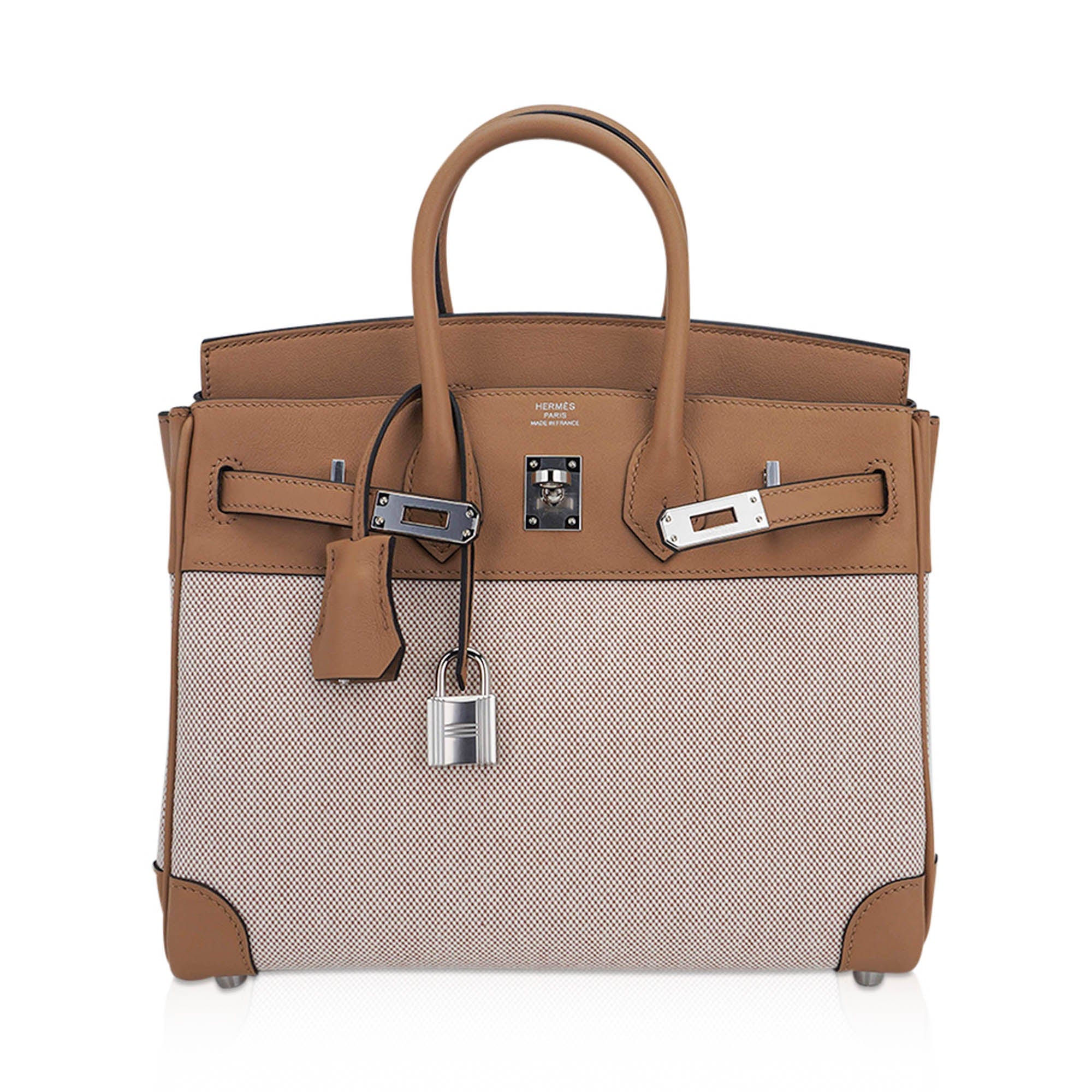 Limited Edition Birkin 25 Bag Ecru Toile H Chai Swift Leather with Palladium Hardware