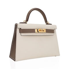 Special Order HSS Mini Kelly 20 Bag Sellier Craie & Etoupe Epsom Leather with Gold Hardware