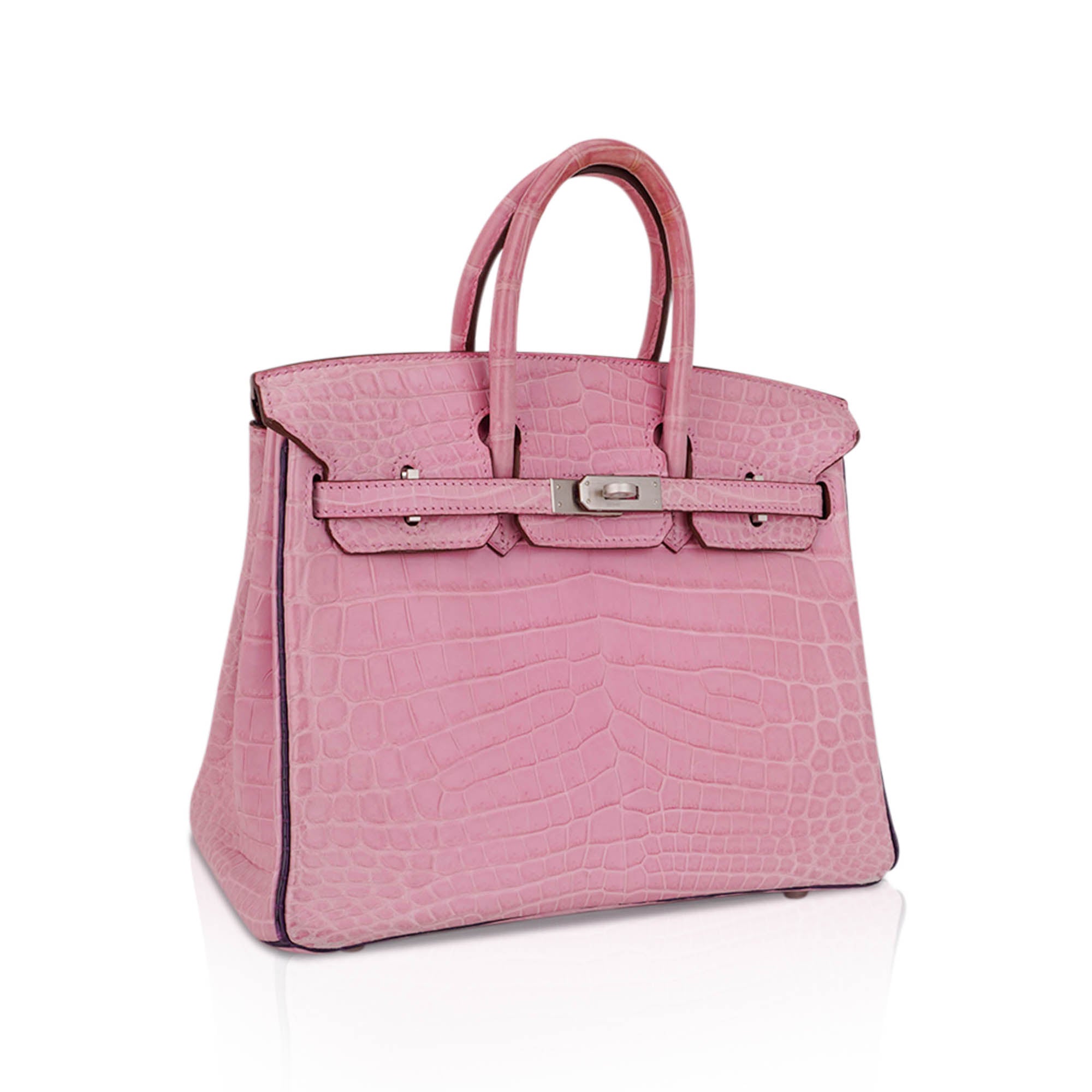 Birkin HSS 25 Bag 5P Pink and Violet Matte Crocodile with Brushed Palladium Hardware