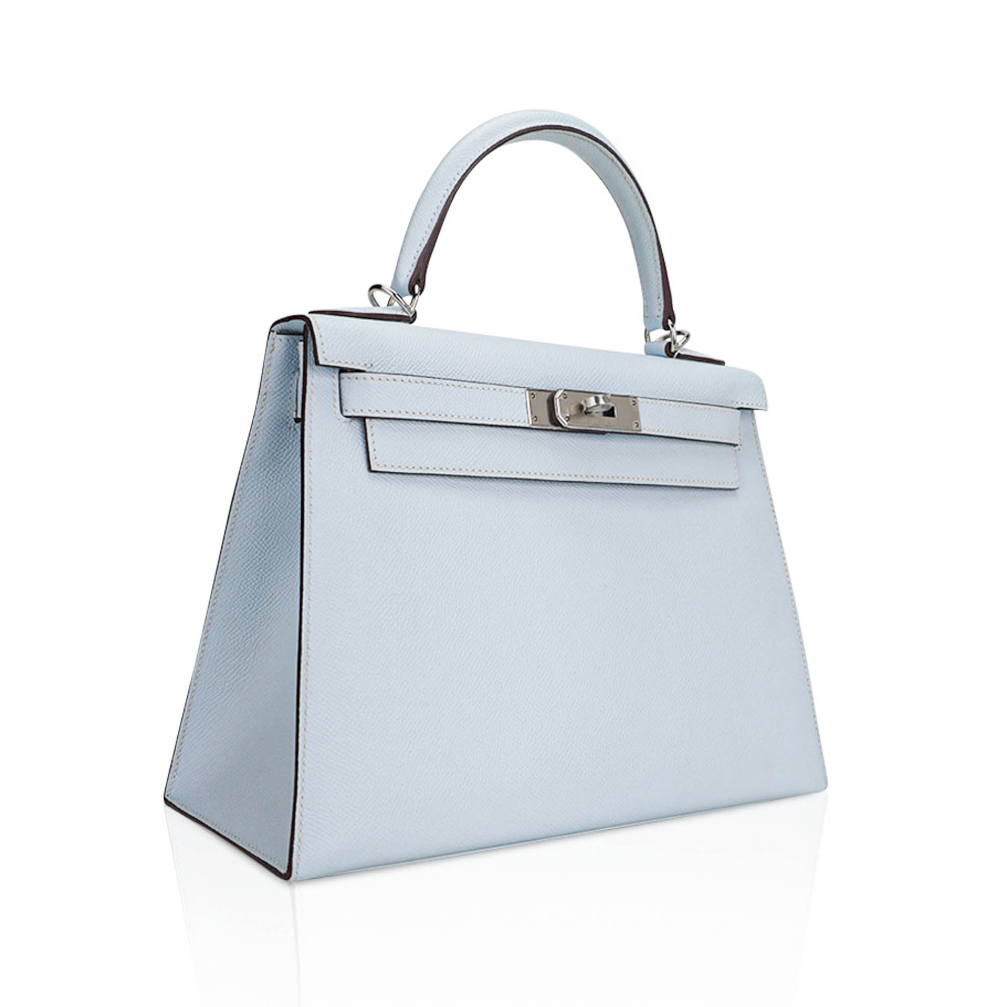 Kelly Sellier 28 Bag Blue Brume Epsom Leather with Palladium Hardware