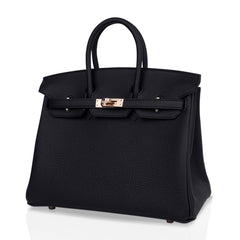 Birkin 25 Bag Black Togo Leather with Rose Gold Hardware