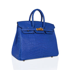 Birkin 25 Bag Blue Zellige Matte Alligator Gold Hardware