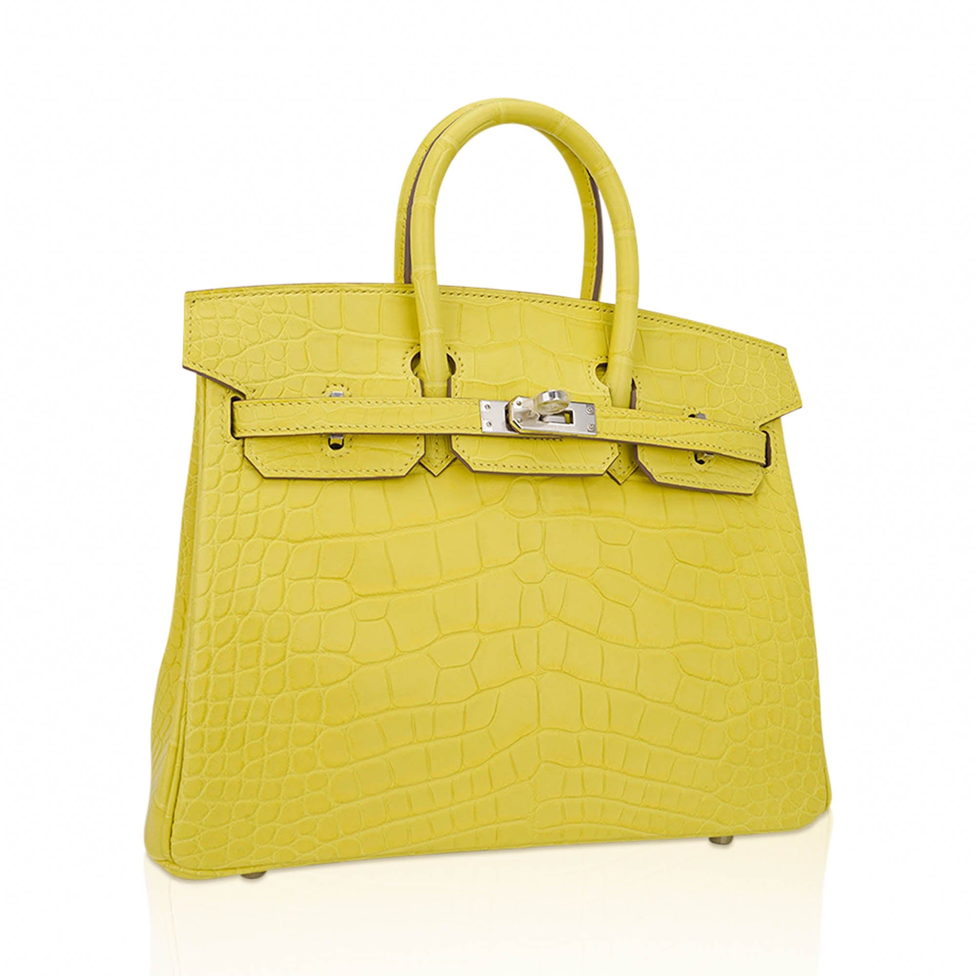 Birkin 25 Bag Lime Matte Alligator with Palladium Hardware