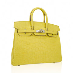 Birkin 25 Bag Lime Matte Alligator with Palladium Hardware