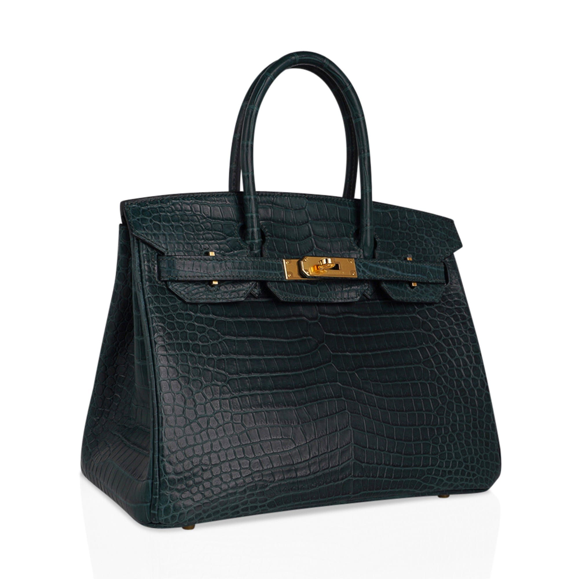 Birkin 30 Bag Vert Fonce Matte Porosus Crocodile with Gold Hardware