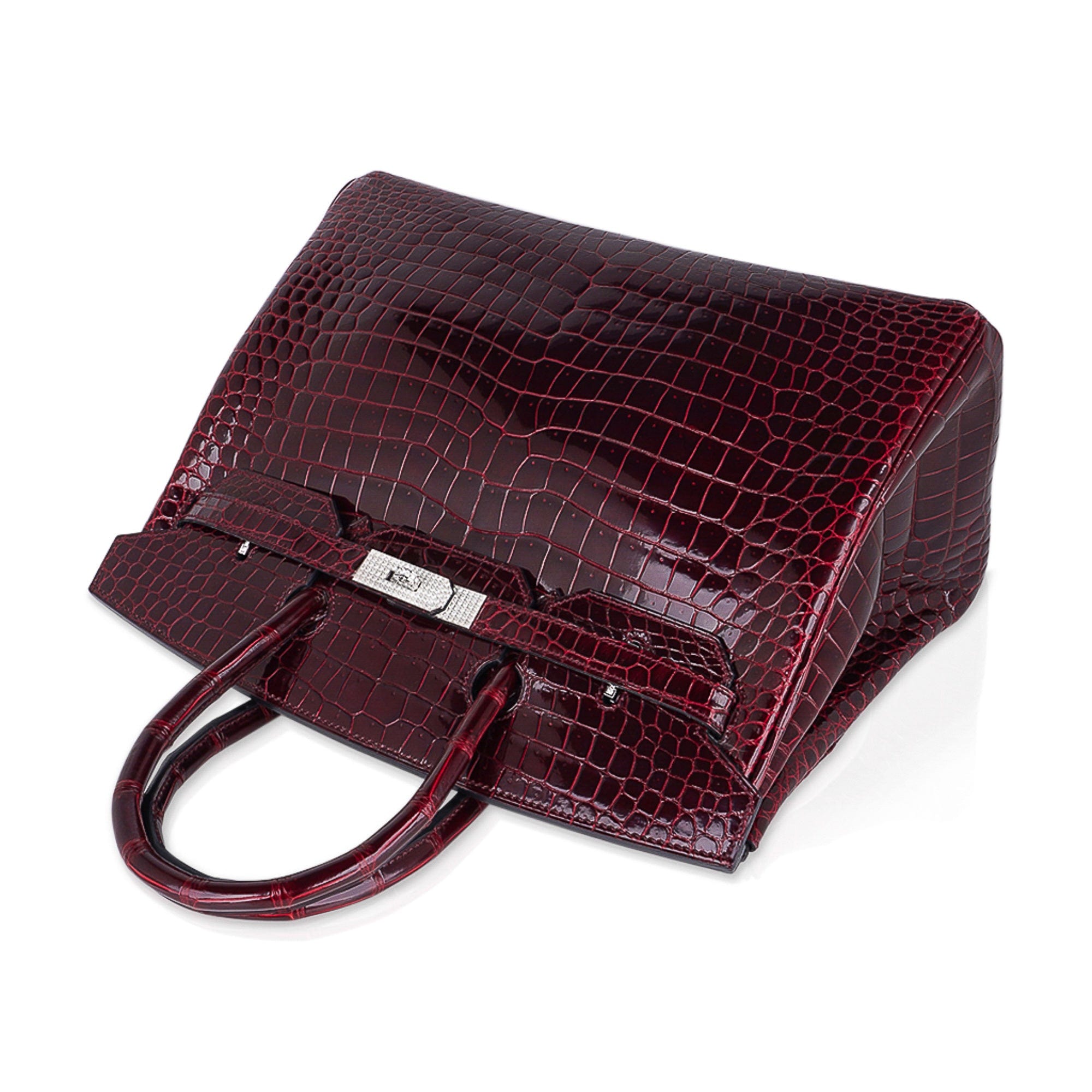 Birkin 35 Bag Diamond Bordeaux Porosus Crocodile with White Gold Hardware