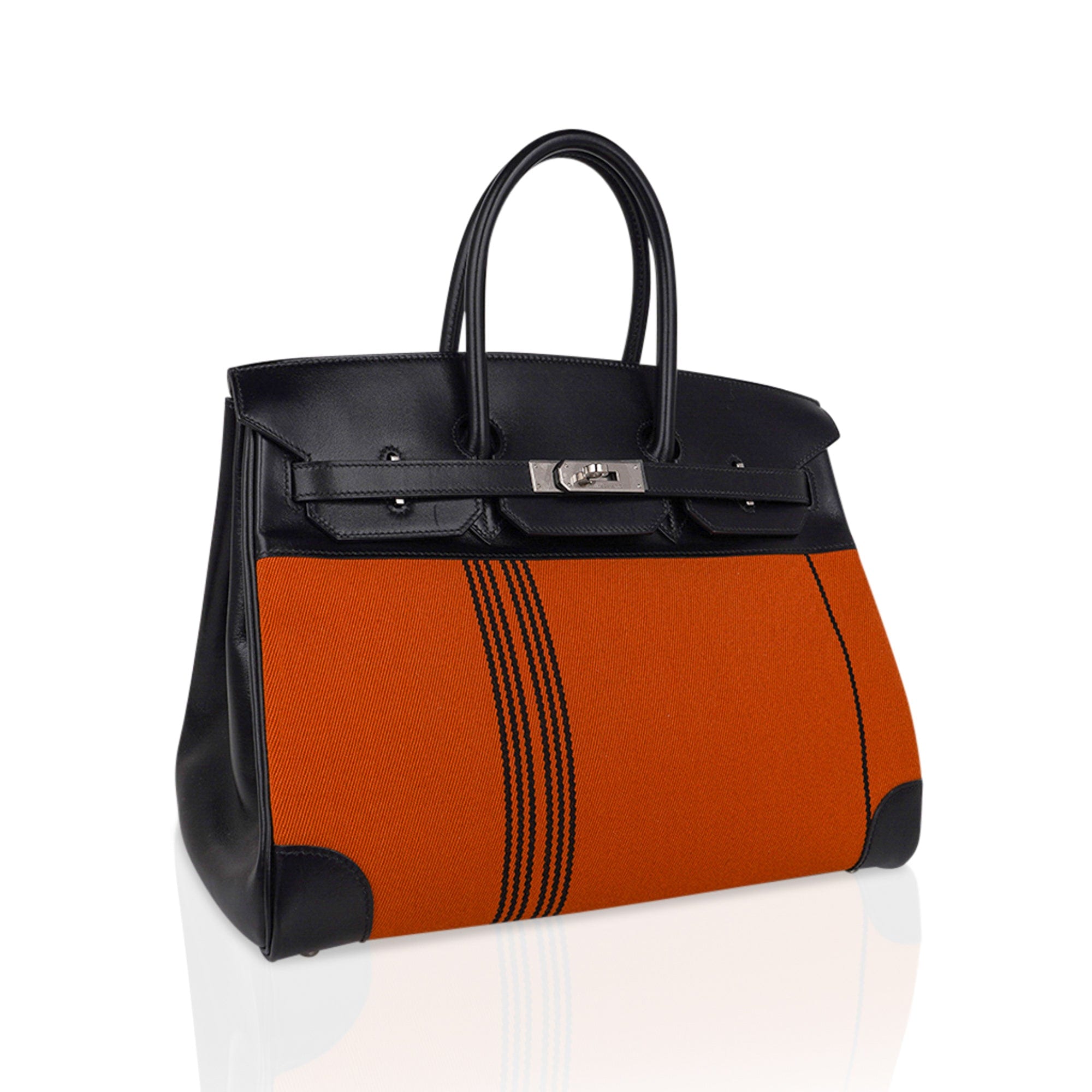 Birkin 35 Bag Potamus Toile / Box Limited Edition Palladium Hardware