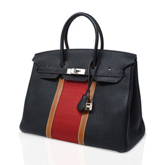 Club Birkin 35 Bag Blue Indigo / Fauve Barenia / Crinoline Fjord Palladium