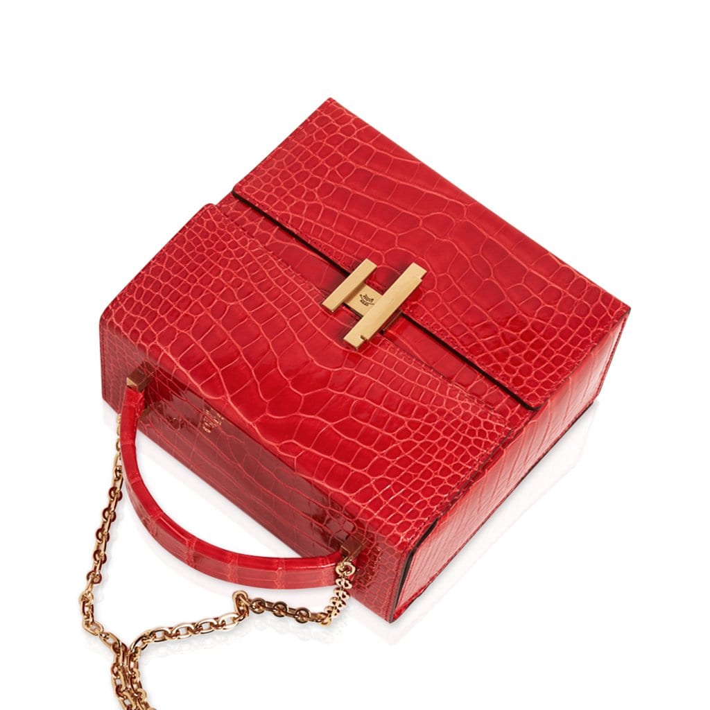 Cinhetic Bag Rouge de Coeur Shiny Alligator Permabrass Hardware New w/Box