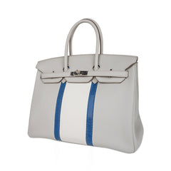 Limited Edition Club Birkin 35 Bag Gris Perle Blanc Clemence Leather with Palladium Hardware