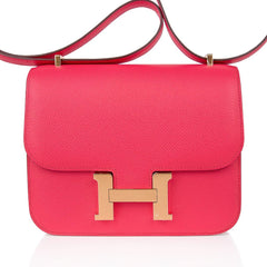 Mini Constance 18 Bag Rose Extreme Epsom Leather with Gold Hardware