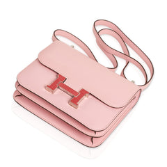 Constance 18 Mini Bag Rose Sakura Tadelakt Bougainvillea Lizard Buckle