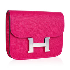 Constance Slim Wallet Waist Belt Bag Rose Mexico Epsom Palladium New/Box