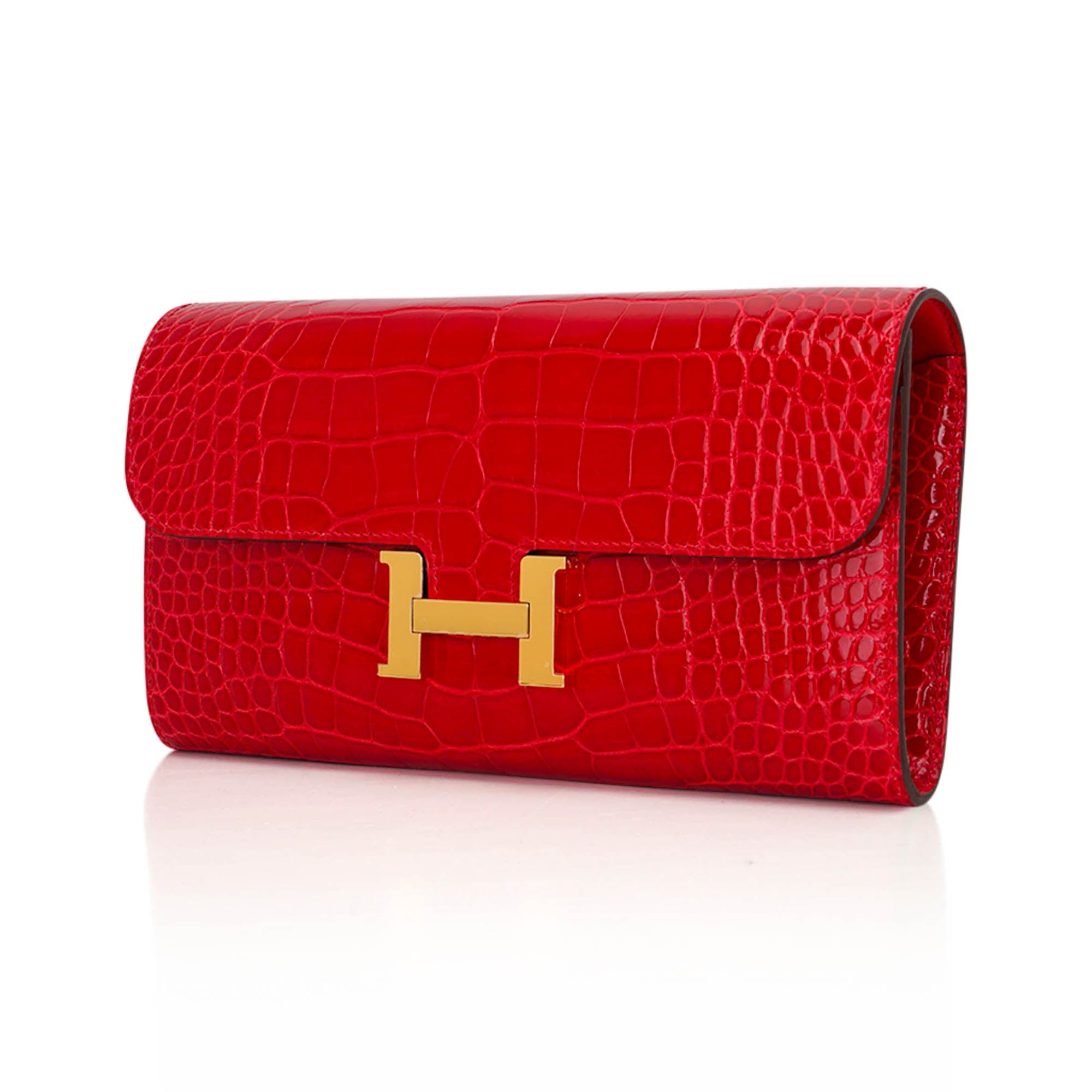 Constance Long To Go Wallet Lipstick Red Braise Alligator with Gold Hardware